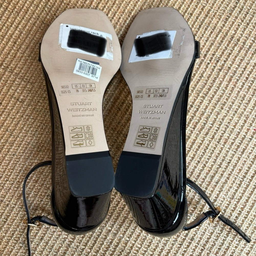 NWT Stuart Weitzman Nudistcurve 50 Black Patent Leather Wedges Sandals 7 - Picture 10 of 11